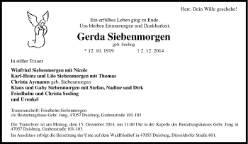 Traueranzeige von Gerda Siebenmorgen von Tageszeitung