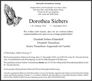 Traueranzeige von Dorothea Siebers von Tageszeitung