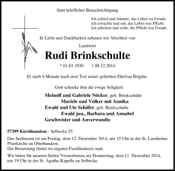 Traueranzeige von Rudi Brinkschulte von Tageszeitung