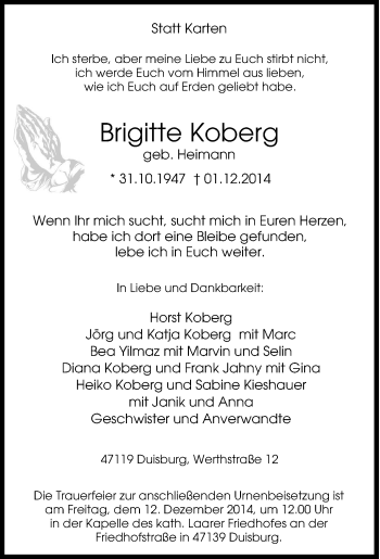 Traueranzeige von Brigitte Koberg von Tageszeitung