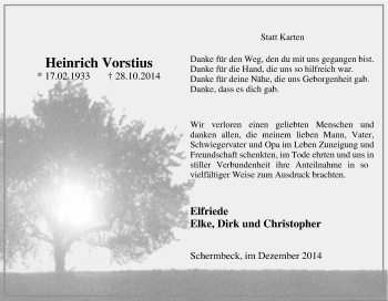 Traueranzeige von Heinrich Vorstius von Tageszeitung