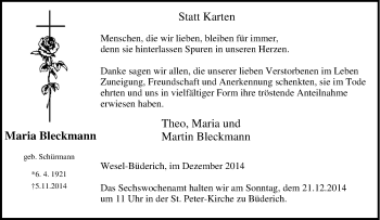 Traueranzeige von Maria Bleckmann von Tageszeitung