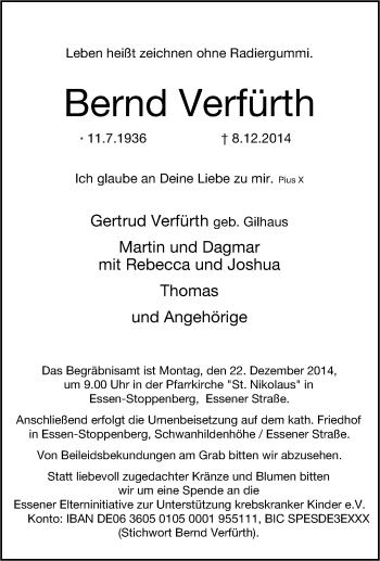 Traueranzeige von Bernd Verfürth von Tageszeitung