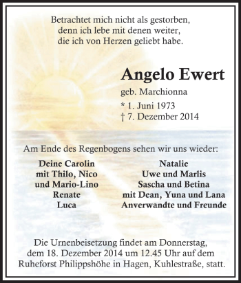 Traueranzeige von Angelo Ewert von Tageszeitung