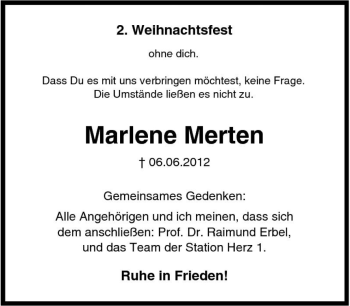 Traueranzeige von Marlene Merten von Tageszeitung