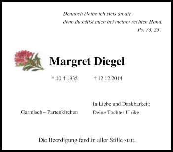 Traueranzeige von Margret Diegel von Tageszeitung