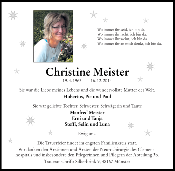 Traueranzeige von Christine Meister von Tageszeitung