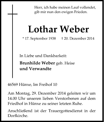 Traueranzeige von Lothar Weber von Tageszeitung