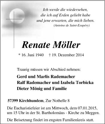 Traueranzeige von Renate Möller von Tageszeitung