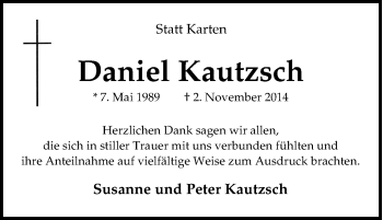 Traueranzeige von Daniel  Kautzsch von Tageszeitung