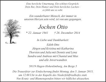 Traueranzeige von Jochen Otto von Tageszeitung