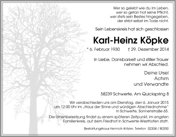 Traueranzeige von Karl-Heinz Köpke von Tageszeitung