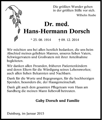 Traueranzeige von Hans-Hermann Dorsch von Tageszeitung