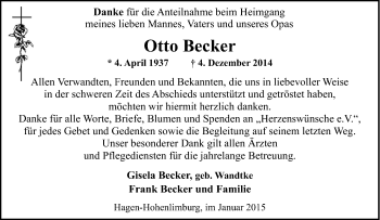 Traueranzeige von Otto Becker von Tageszeitung