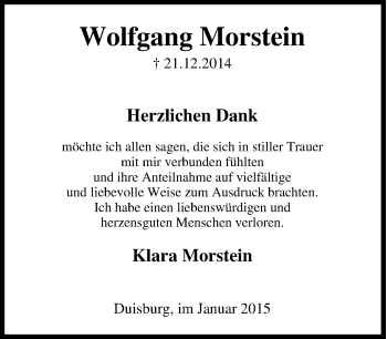 Traueranzeige von Wolfgang Morstein von Tageszeitung