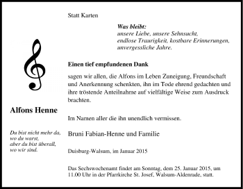 Traueranzeige von Alfons Henne von Tageszeitung
