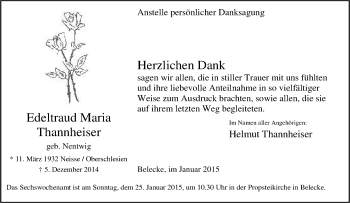 Traueranzeige von Edeltraud Maria Thannheiser von Tageszeitung