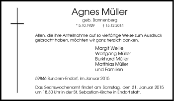 Traueranzeige von Agnes Müller von Tageszeitung