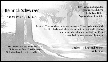 Traueranzeige von Heinrich Schwarzer von Tageszeitung