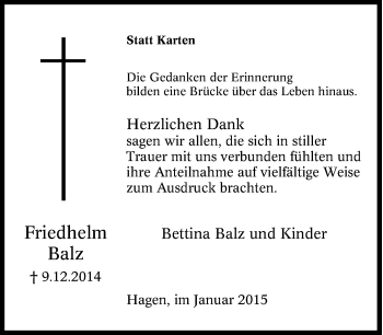 Traueranzeige von Friedhelm Balz von Tageszeitung