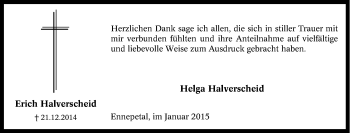 Traueranzeige von Erich Halverscheid von Tageszeitung