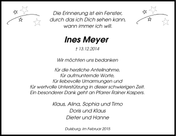 Traueranzeige von Ines Meyer von Tageszeitung