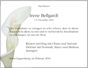 Traueranzeige von Irene Bellgardt von Tageszeitung