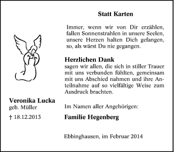 Traueranzeige von Veronika Lucka von Tageszeitung