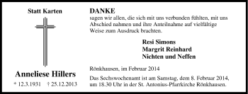 Traueranzeige von Anneliese Hillers von Tageszeitung