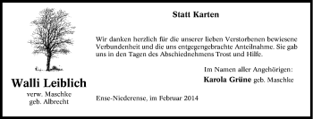 Traueranzeige von Walli Leiblich von Tageszeitung