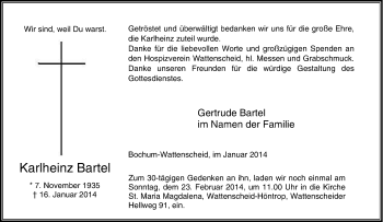 Traueranzeige von Karlheinz Bartel von Tageszeitung