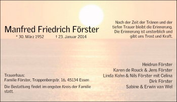 Traueranzeige von Manfred Friedrich Förster von Tageszeitung