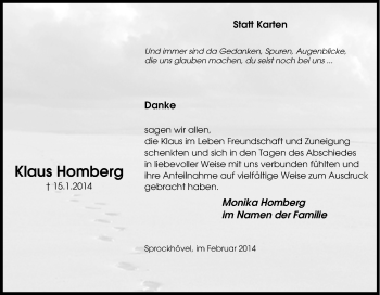 Traueranzeige von Klaus Homberg von Tageszeitung