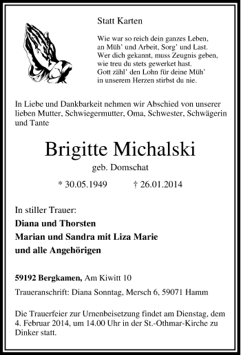 Traueranzeige von Brigitte Michalski von Tageszeitung