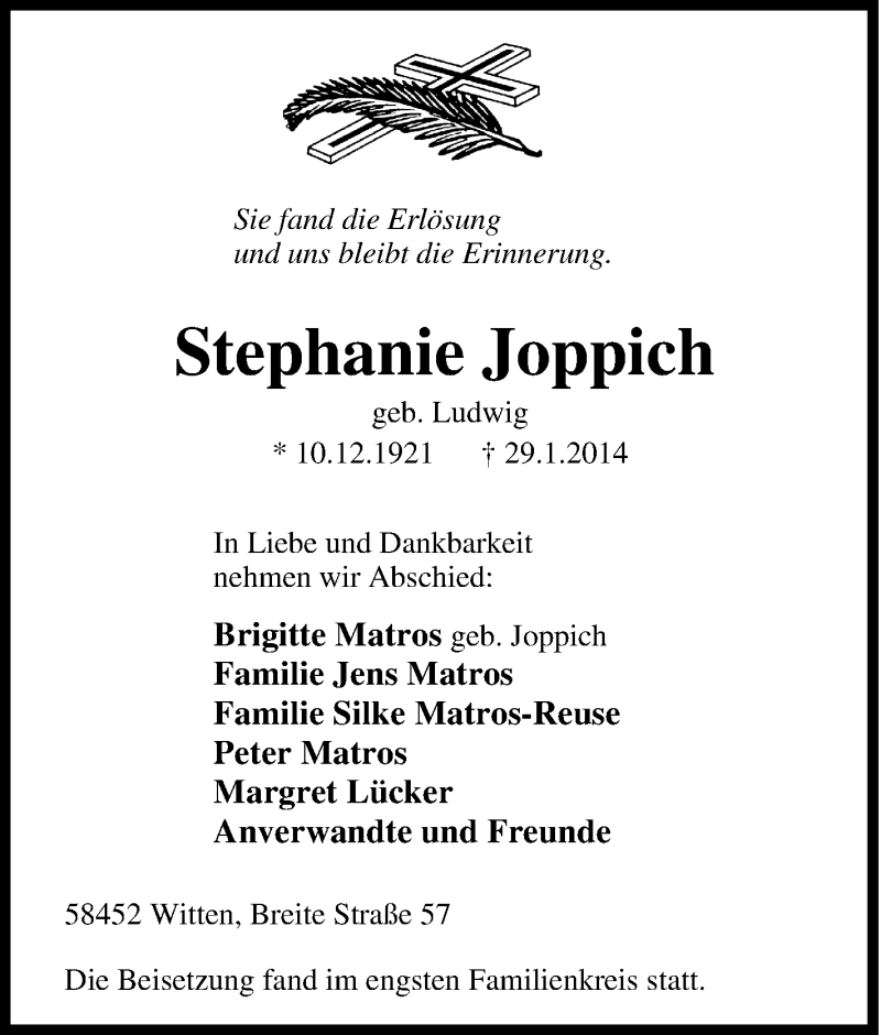 Traueranzeigen von Stephanie Joppich TrauerinNRW.de