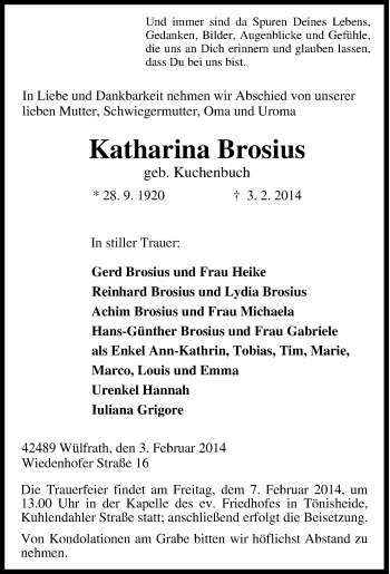 Traueranzeige von Katharina Brosius von Tageszeitung