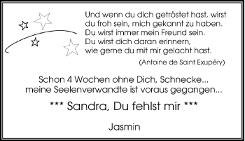 Traueranzeige von Sandra  von Tageszeitung