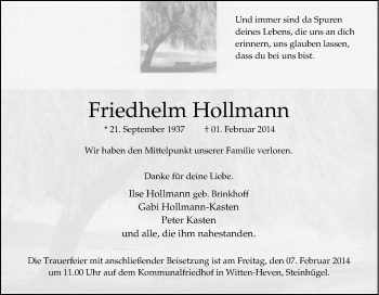 Traueranzeige von Friedhelm Hollmann von Tageszeitung