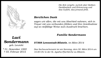Traueranzeige von Luci Sondermann von Tageszeitung