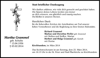 Traueranzeige von Martha Gramme von Tageszeitung