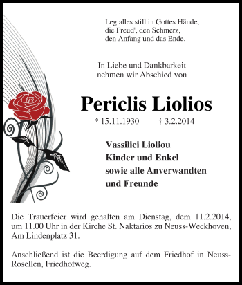 Traueranzeige von Periclis Liolios von Tageszeitung