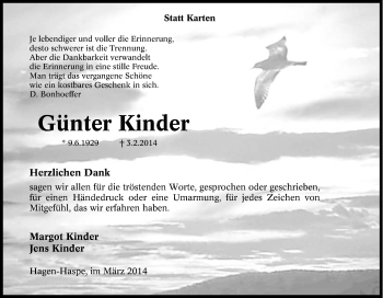 Traueranzeige von Günter Kinder von Tageszeitung