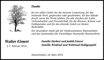 Traueranzeige von Walter Eimert von Tageszeitung