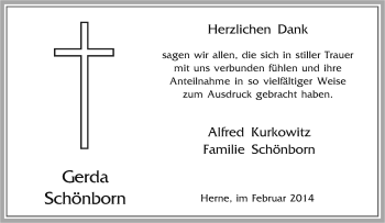 Traueranzeige von Gerda Schönborn von Tageszeitung