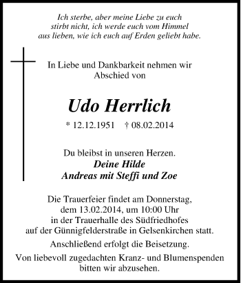 Traueranzeige von Udo Herrlich von Tageszeitung