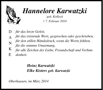 Traueranzeige von Hannelore Karwatzki von Tageszeitung