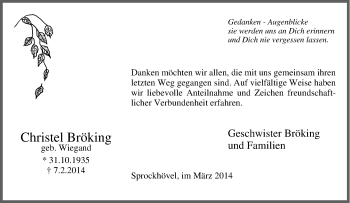 Traueranzeige von Christel Bröking von Tageszeitung