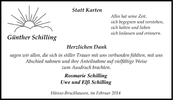 Traueranzeige von Günther Schilling von Tageszeitung