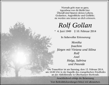 Traueranzeige von Rolf Gollan von Tageszeitung