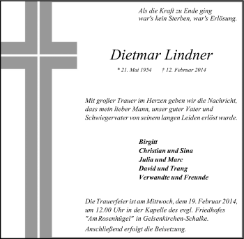 Traueranzeige von Dietmar Lindner von Tageszeitung